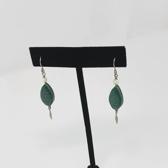 Malachite Drop Earrings with Shell Beads - Picture 2 of 11